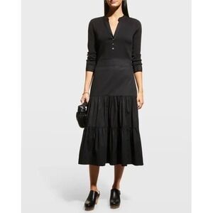 Veronica Beard Jeans Black Tiered Midi Dress Long Sleeve Casual